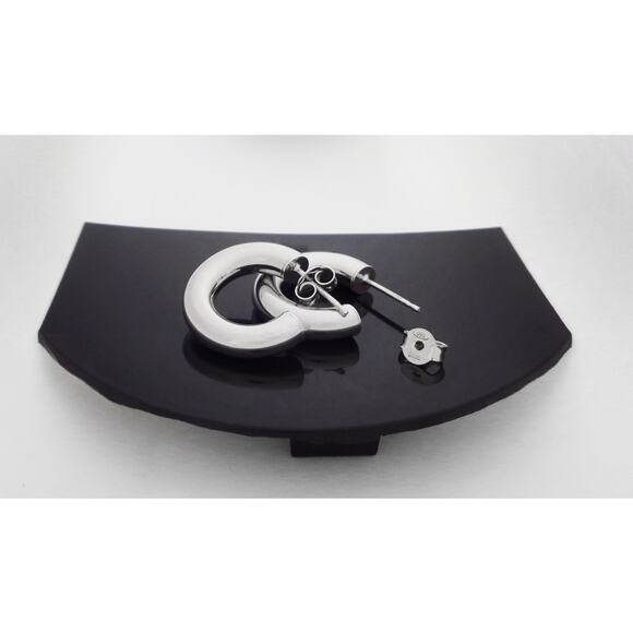 Sterling Silver Thick Hoop Earrings Hypo Allergenic Chubby Round Tube Hoop Studs - Picture 4 of 5